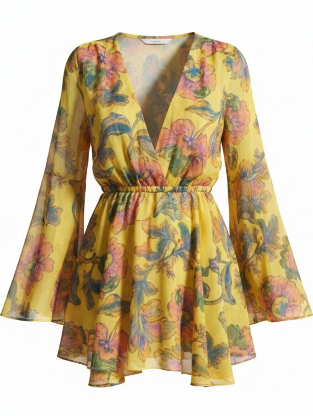 Misa Los Angeles Kaia mini dress in yellow floral chiffon Size Large